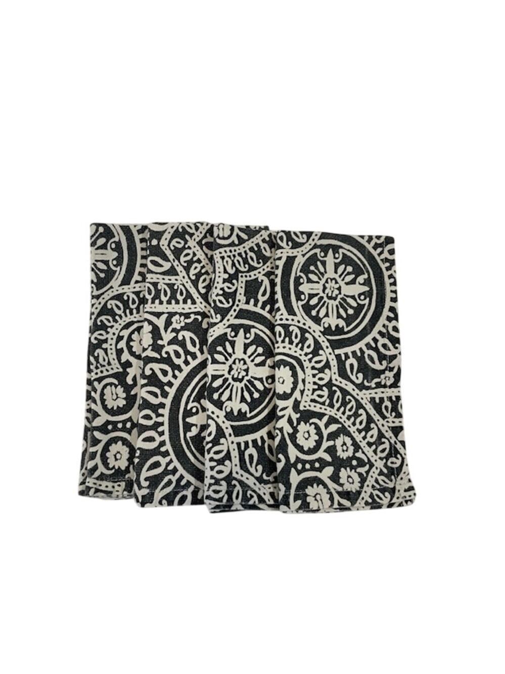 World Market-(4) Cotton Black/Cream Modern Rocco Print Napkins